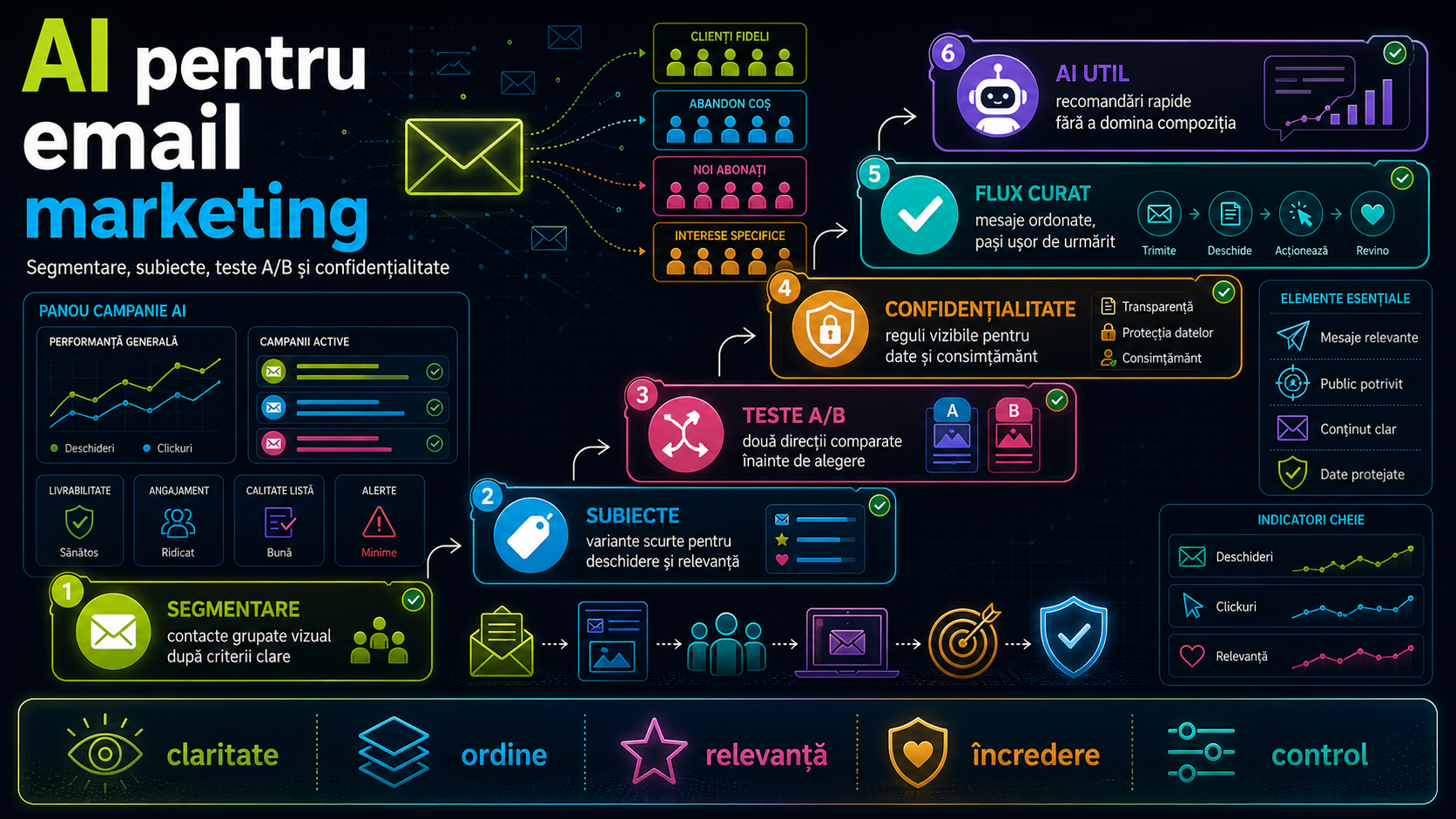 AI pentru email marketing în 2026: segmentare, subiecte A/B și reguli de confidențialitate