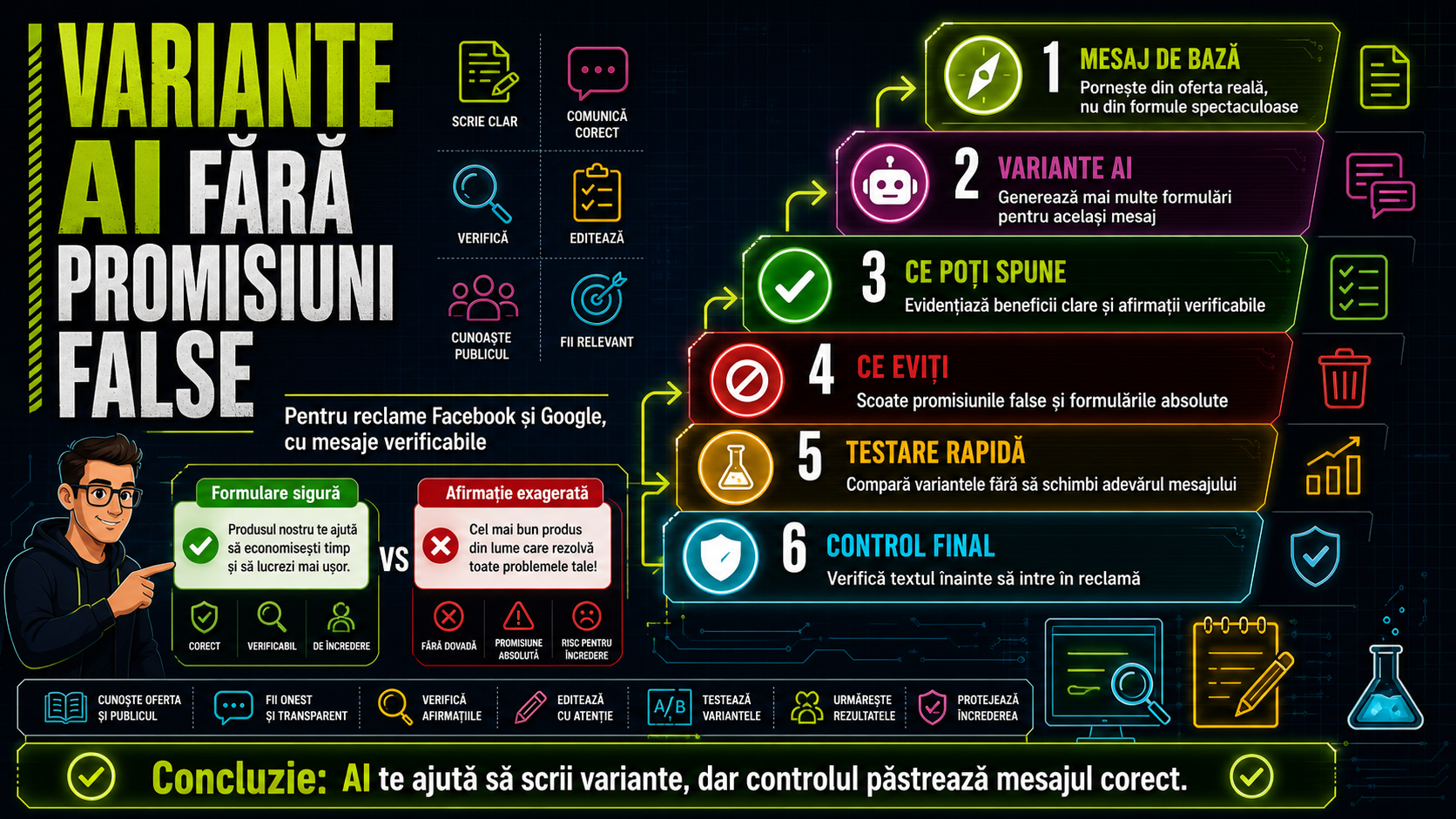 AI pentru reclame Facebook și Google: cum generezi variante fără promisiuni false