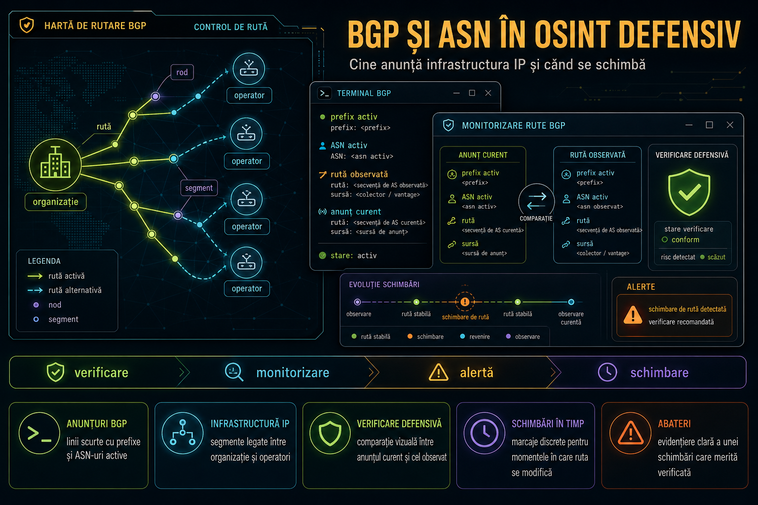 BGP și ASN în OSINT defensiv: cum verifici cine anunță infrastructura IP a unei organizații și când s-a schimbat