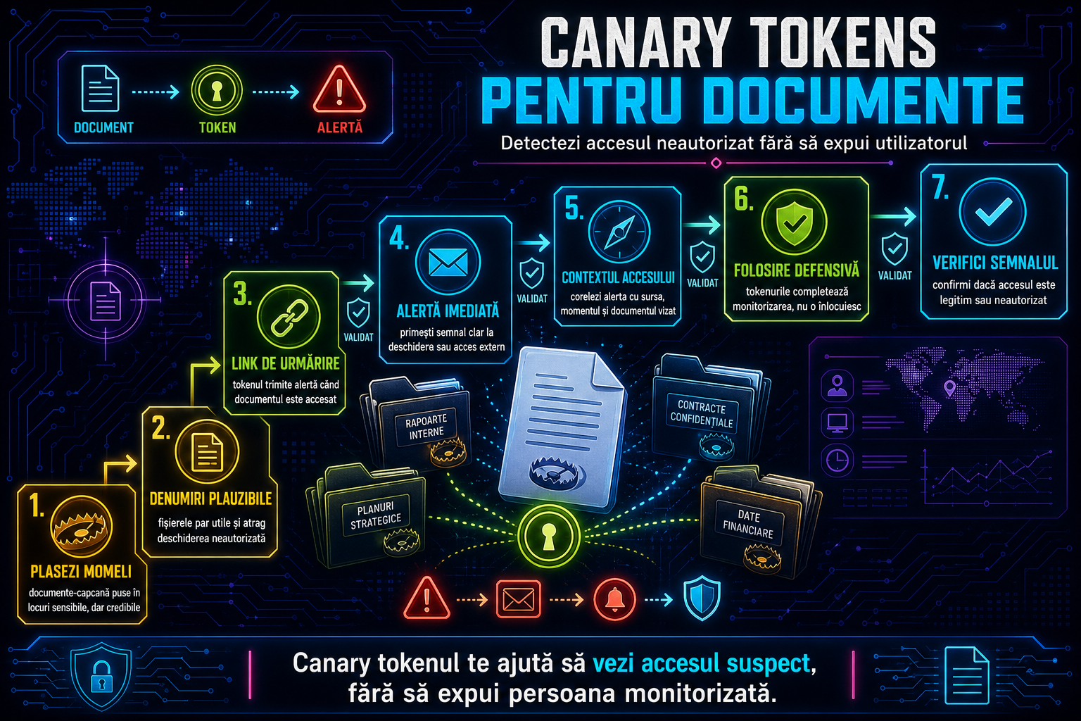 Cum implementezi canary tokens defensivi pentru detectarea accesului neautorizat la documente