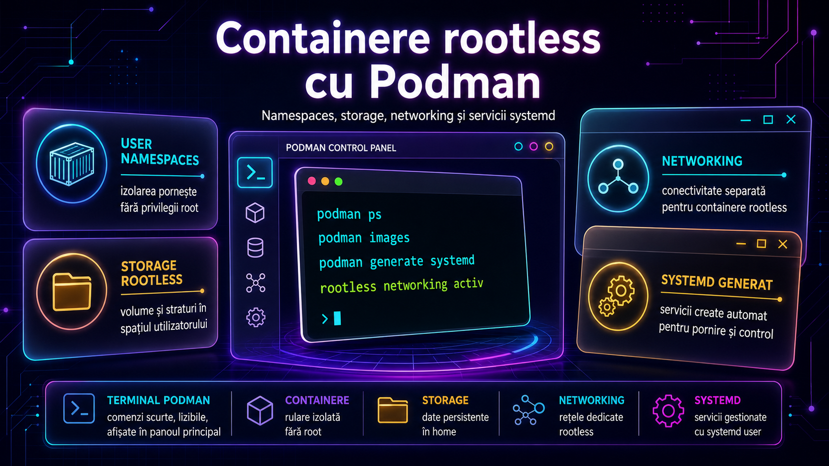 Containere rootless cu Podman: ce trebuie să știi despre namespaces, storage, networking și systemd