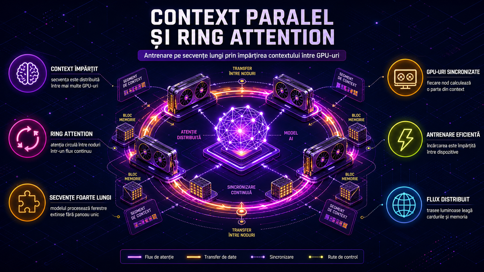 Context Parallel și Ring Attention: cum antrenezi modele pe secvențe foarte lungi împărțind contextul între GPU-uri