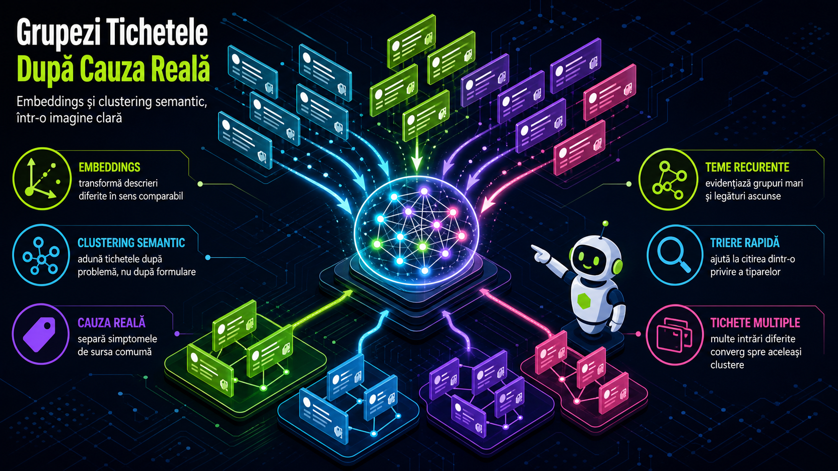 Cum grupezi mii de tichete după cauza reală a problemei cu embeddings și clustering semantic