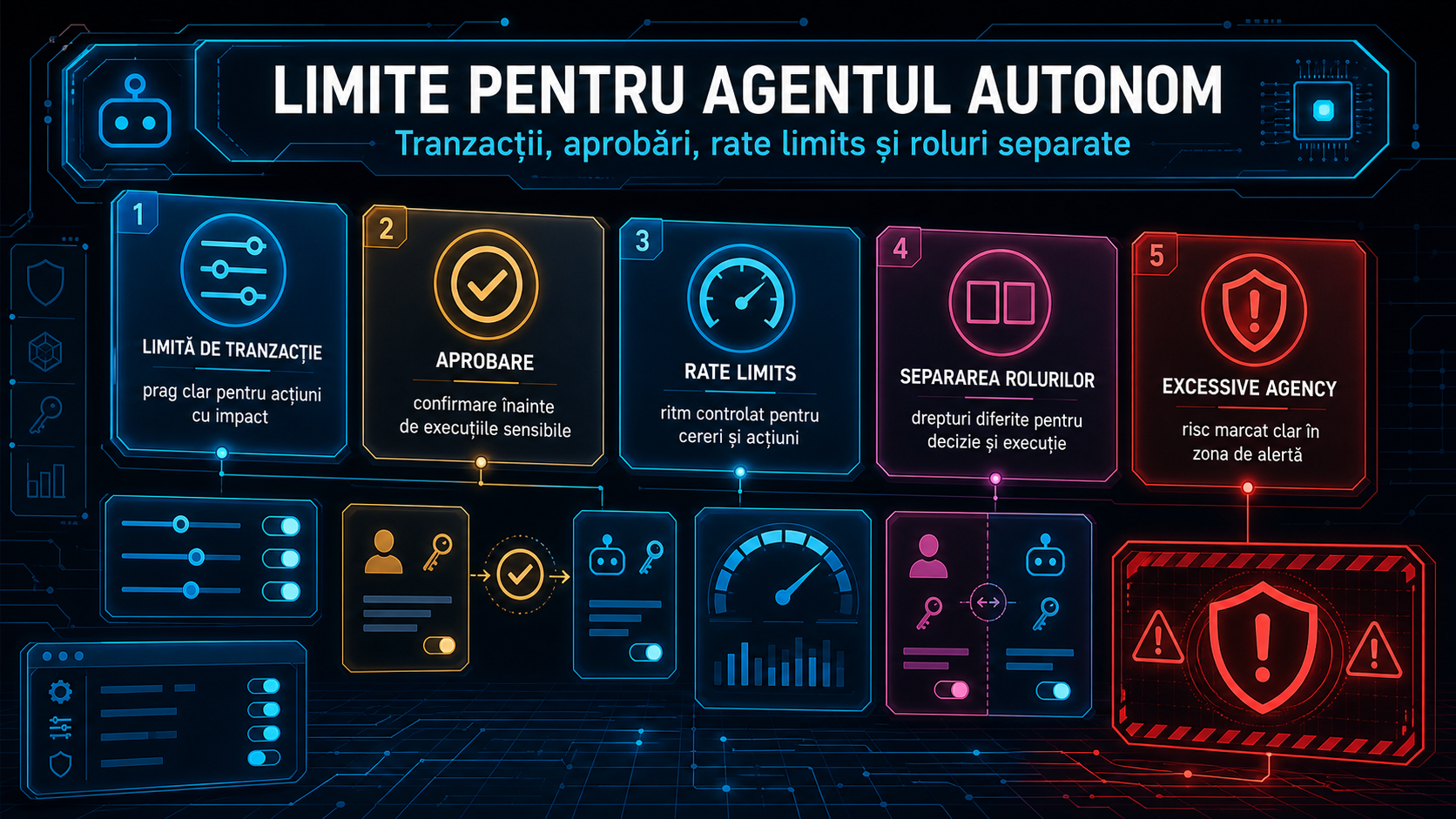 Cum previi Excessive Agency în agenții autonomi: limite de tranzacție, aprobări, rate limits și separarea rolurilor