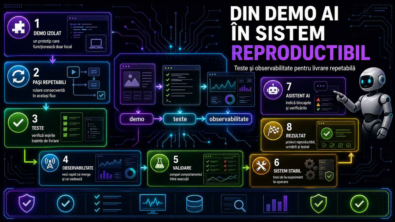 Cum transformi un proiect AI demonstrativ într-un sistem reproductibil, cu teste și observabilitate