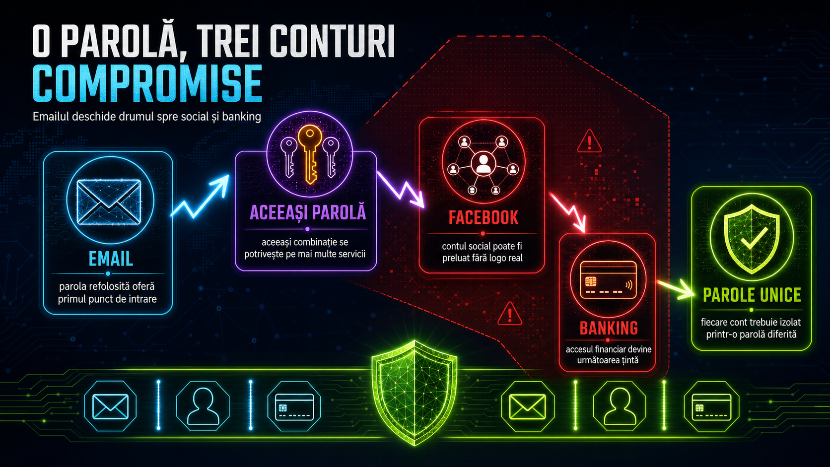 De ce nu trebuie refolosită aceeași parolă: efectul domino între email, Facebook și banking