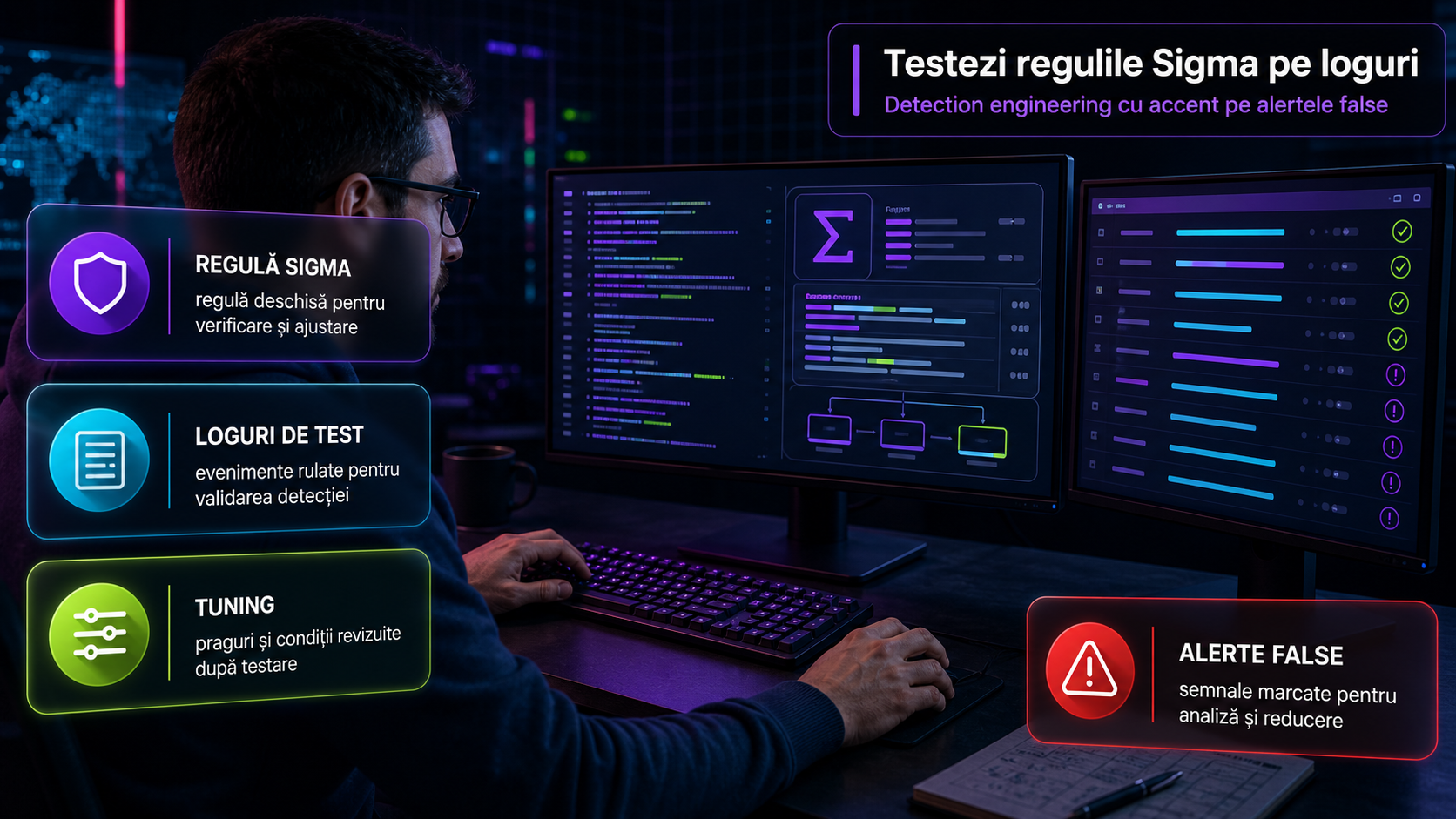 Detection engineering cu Sigma: cum testezi regulile pe loguri și reduci alertele false