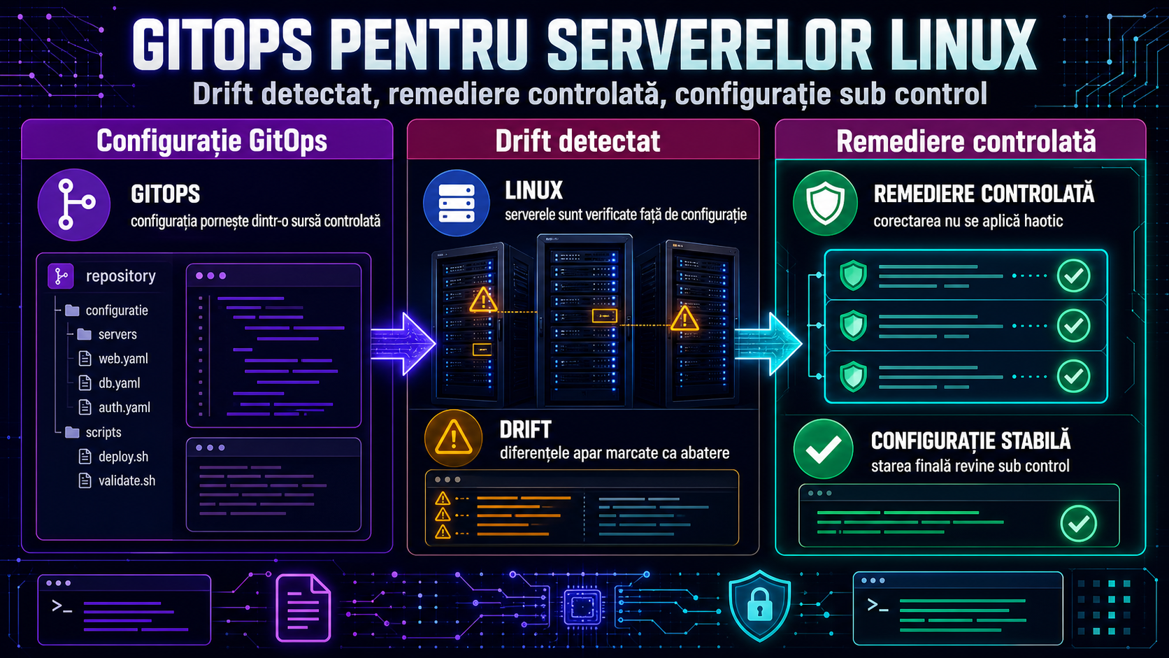 GitOps pentru configurația serverelor Linux: detectarea driftului și remediere controlată
