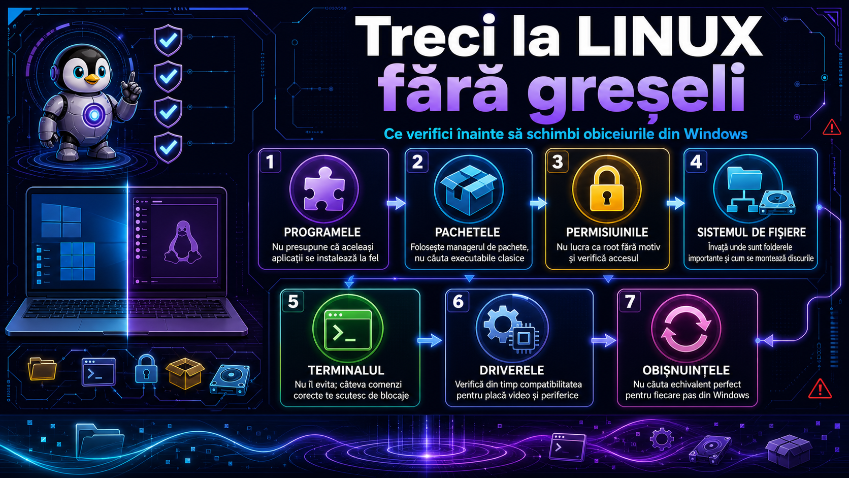 Greșeli frecvente când treci de la Windows la Linux și cum le eviți