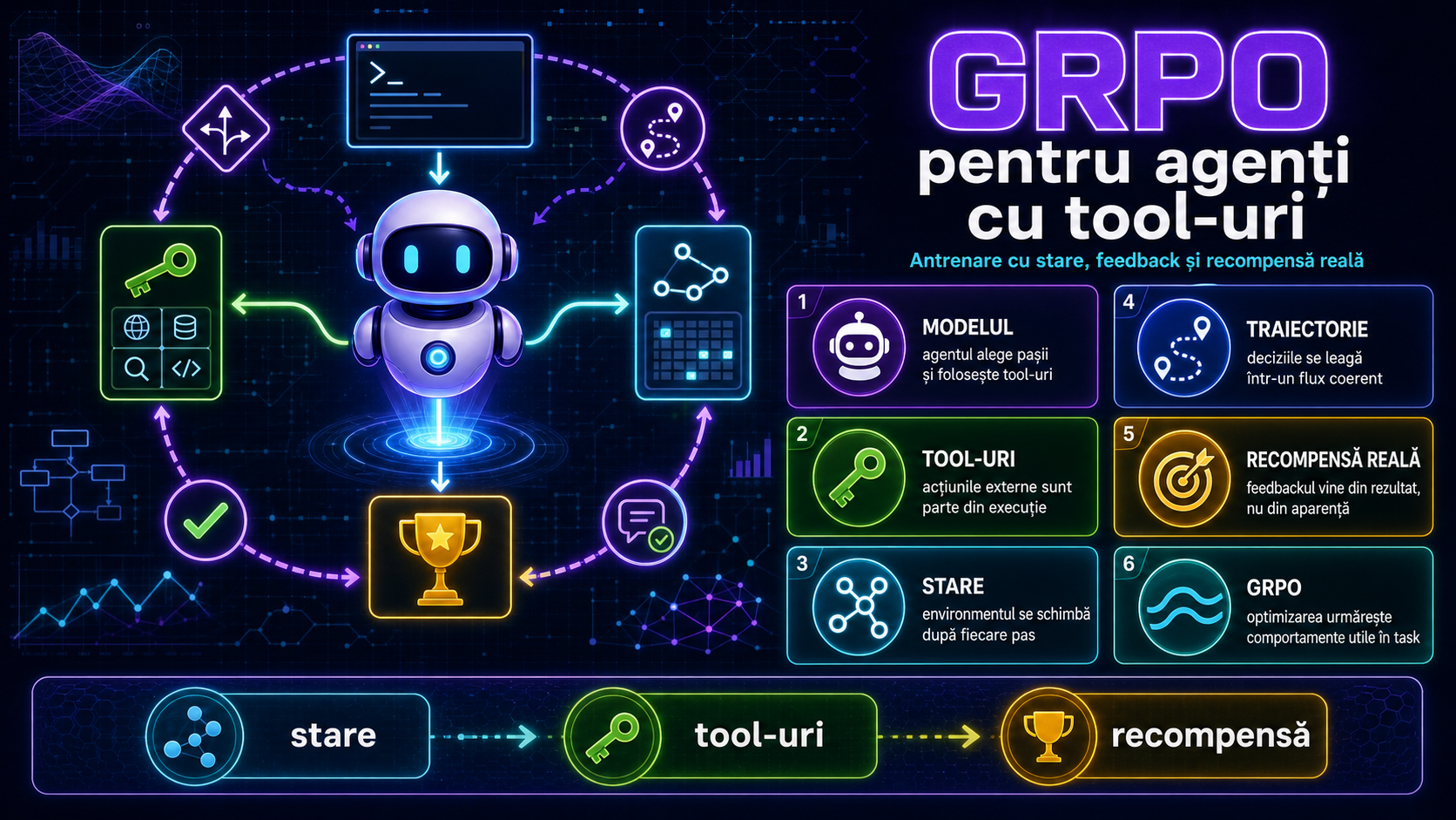 GRPO pentru agenți AI: cum antrenezi un model să folosească tool-uri într-un environment cu stare și recompensă reală