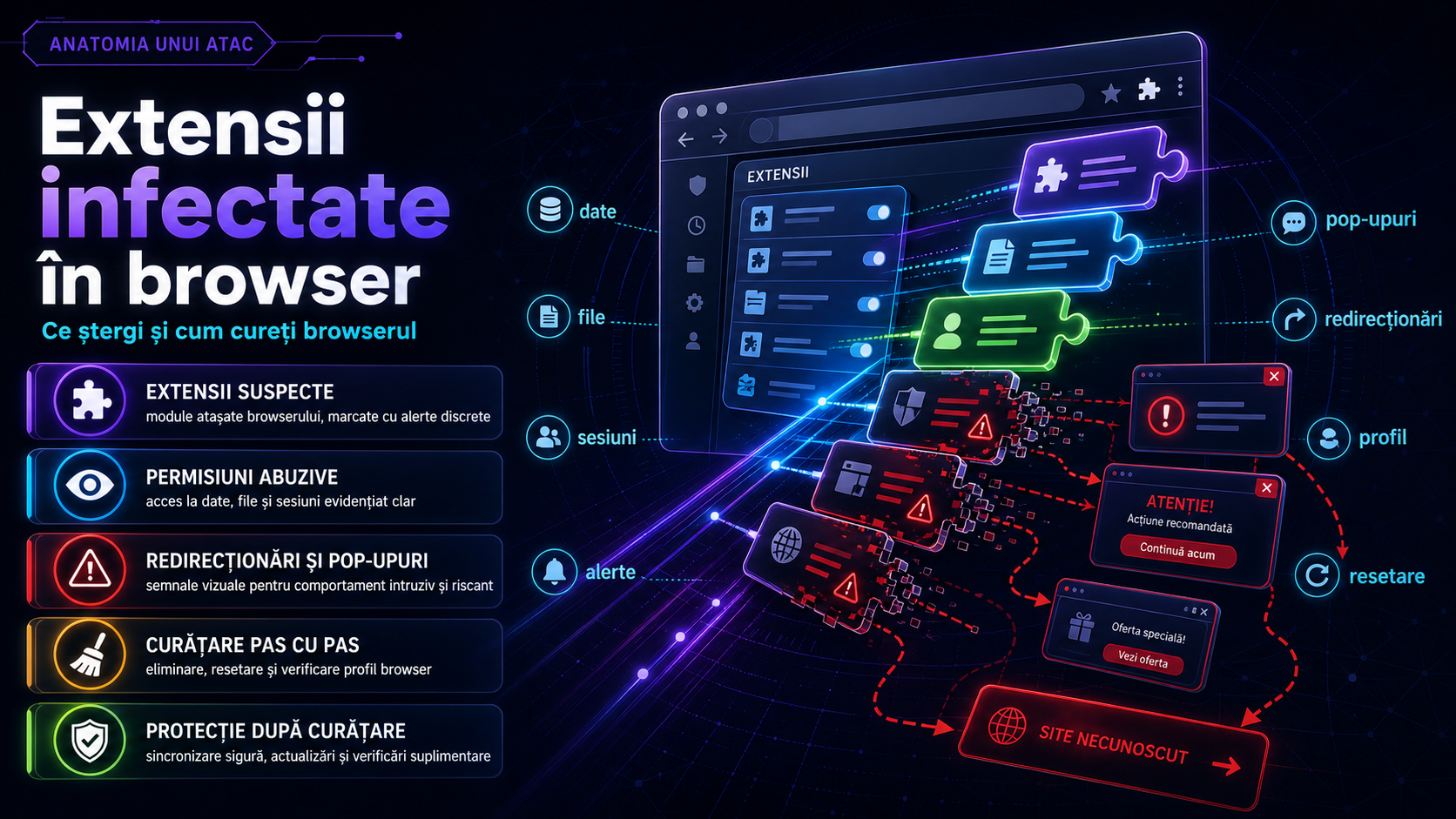 Malware prin extensii de browser: ce trebuie să ștergi și cum îți cureți Chrome, Edge sau Firefox