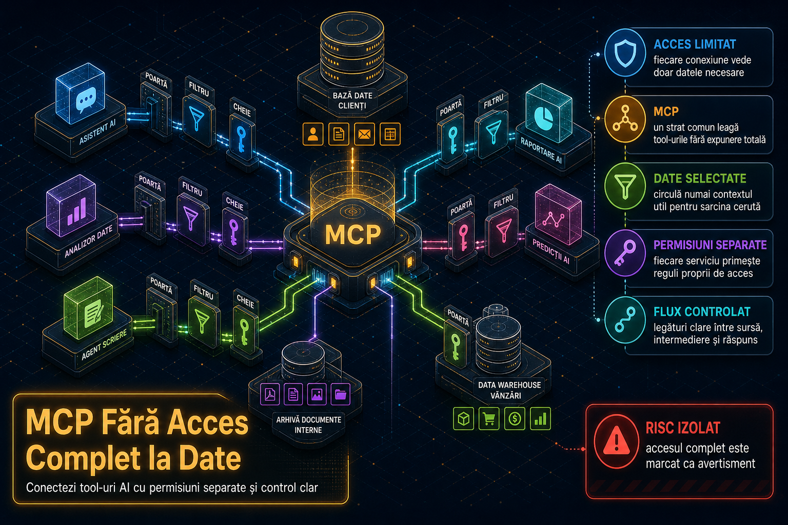 MCP fără acces total: cum conectezi mai multe tool-uri AI cu permisiuni minime și control real al datelor