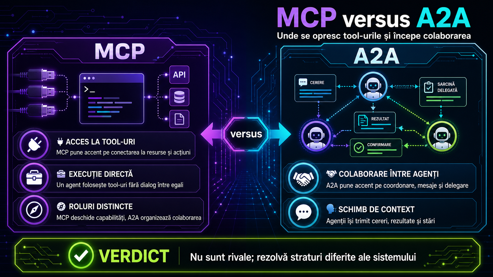 MCP versus A2A: diferența care contează pentru firmele ce vor AI conectat, nu doar AI „deștept”