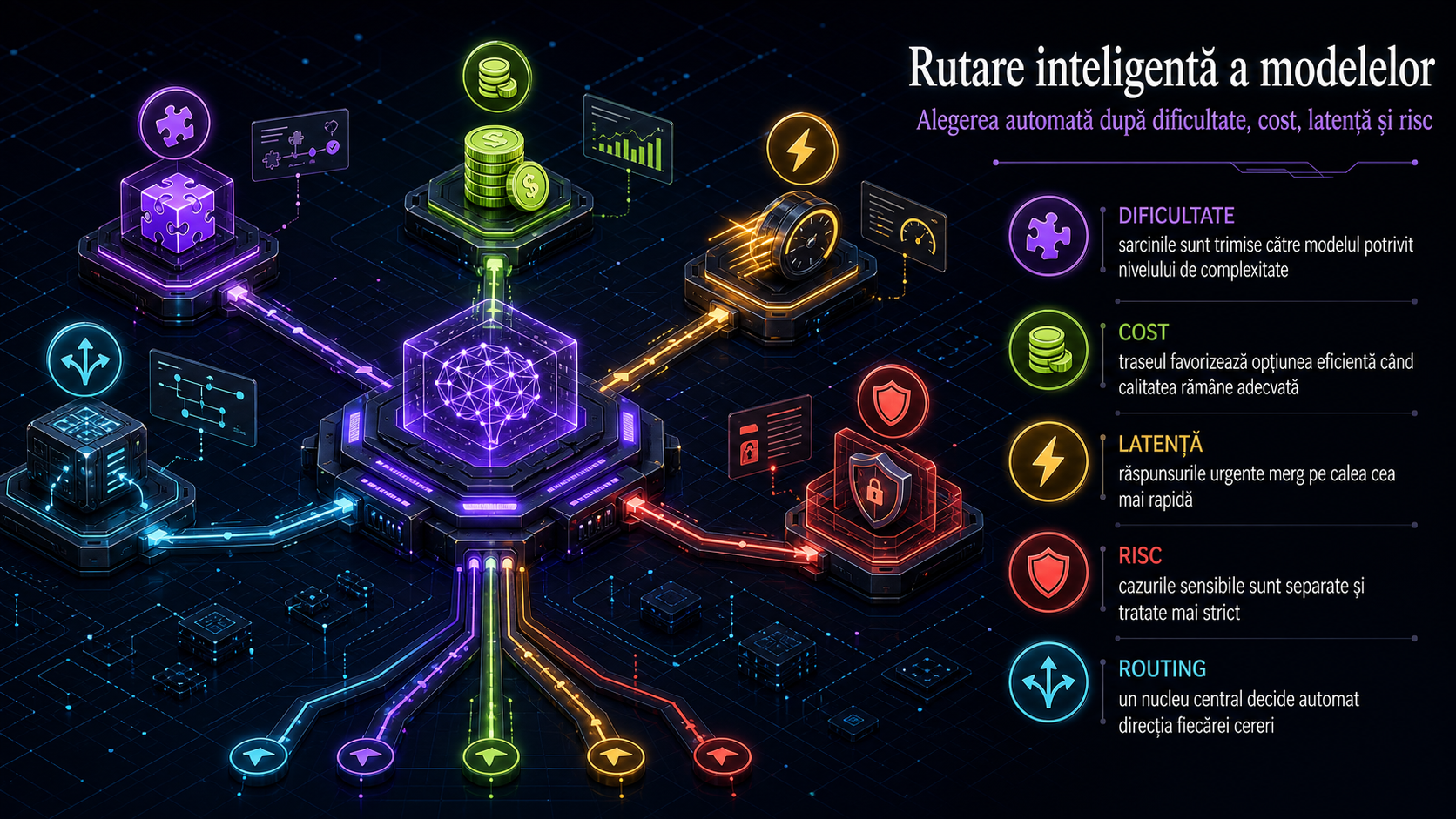 Model routing inteligent: cum alegi automat modelul AI după dificultate, cost, latență și risc