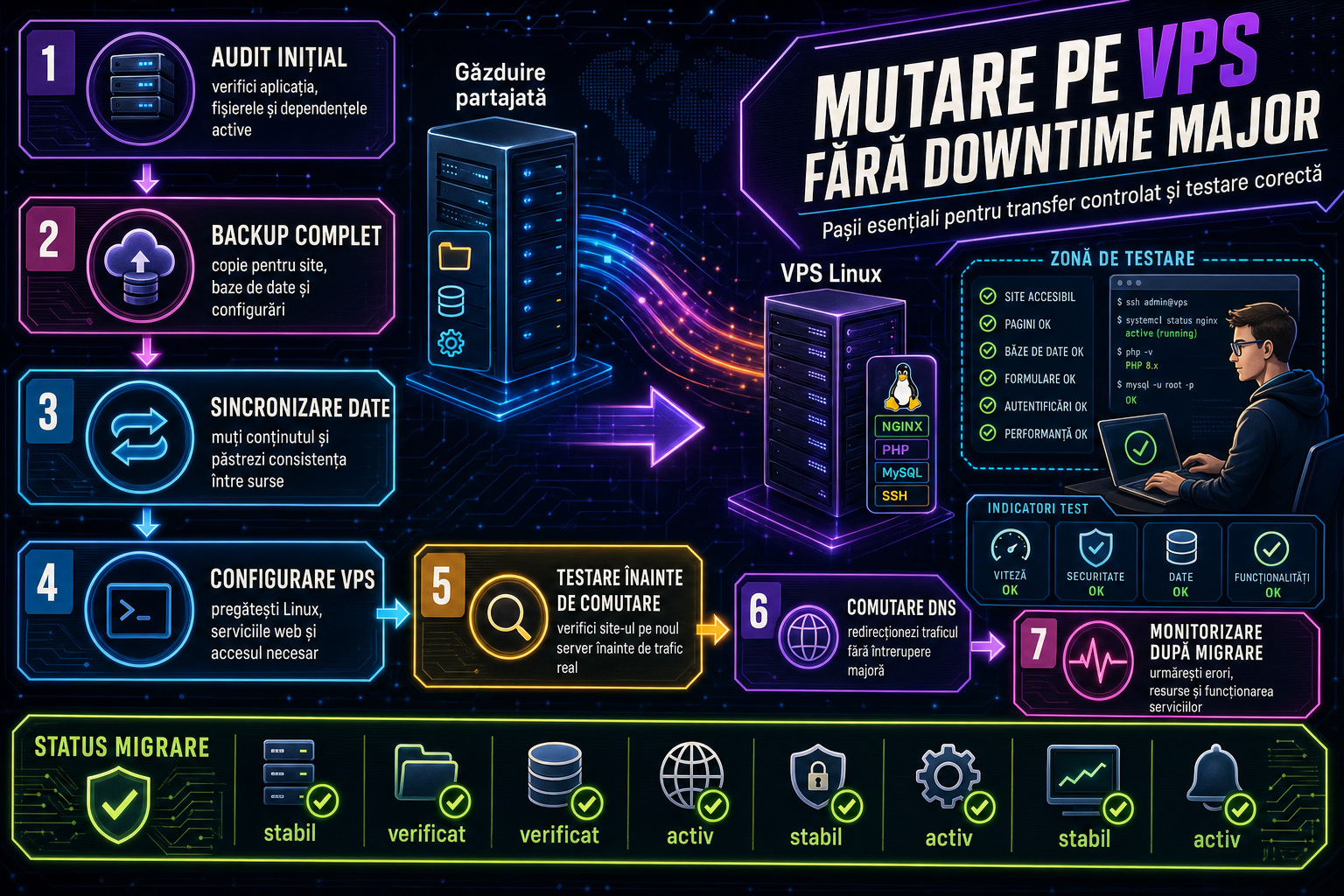 Cum muți un site de pe shared hosting pe VPS Linux fără downtime major