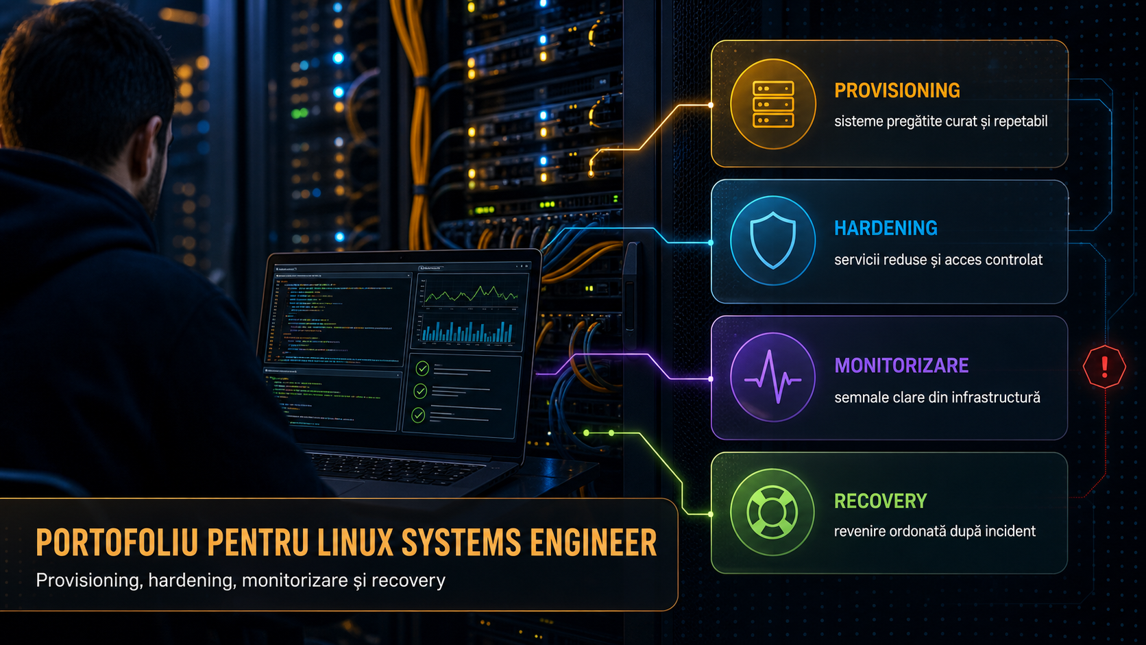 Portofoliu pentru Linux Systems Engineer: ce proiecte arată că știi provisioning, hardening, monitorizare și recovery