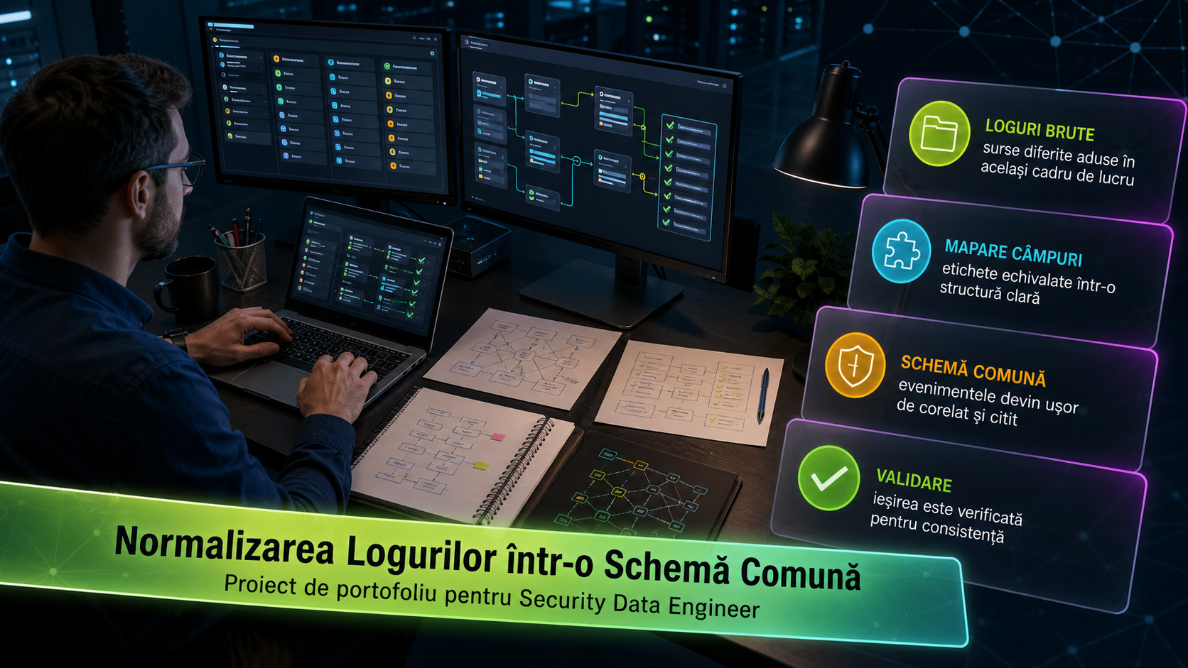 Security Data Engineer: proiectul de portofoliu care te ajută să explici normalizarea logurilor la interviu