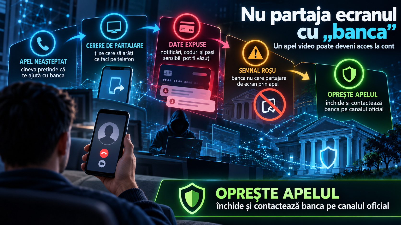 Apeluri WhatsApp cu partajare de ecran: de ce banca nu îți va cere niciodată să faci asta