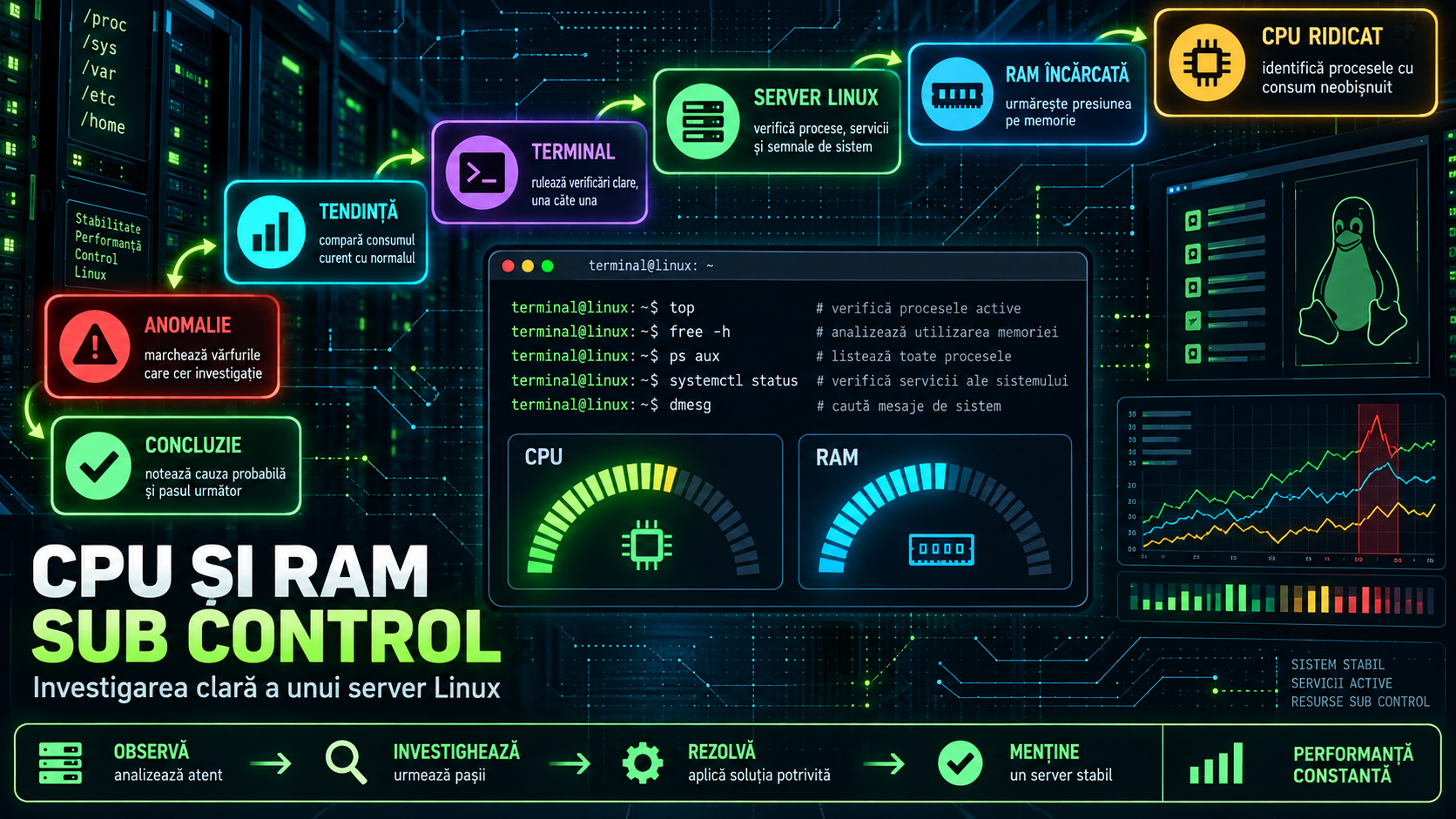Cum investighezi consumul neobișnuit de CPU sau RAM pe un server Linux