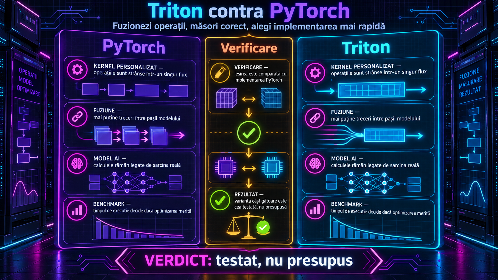 Kernel Triton personalizat pentru un model AI: cum fuzionezi operații și verifici dacă optimizarea bate PyTorch