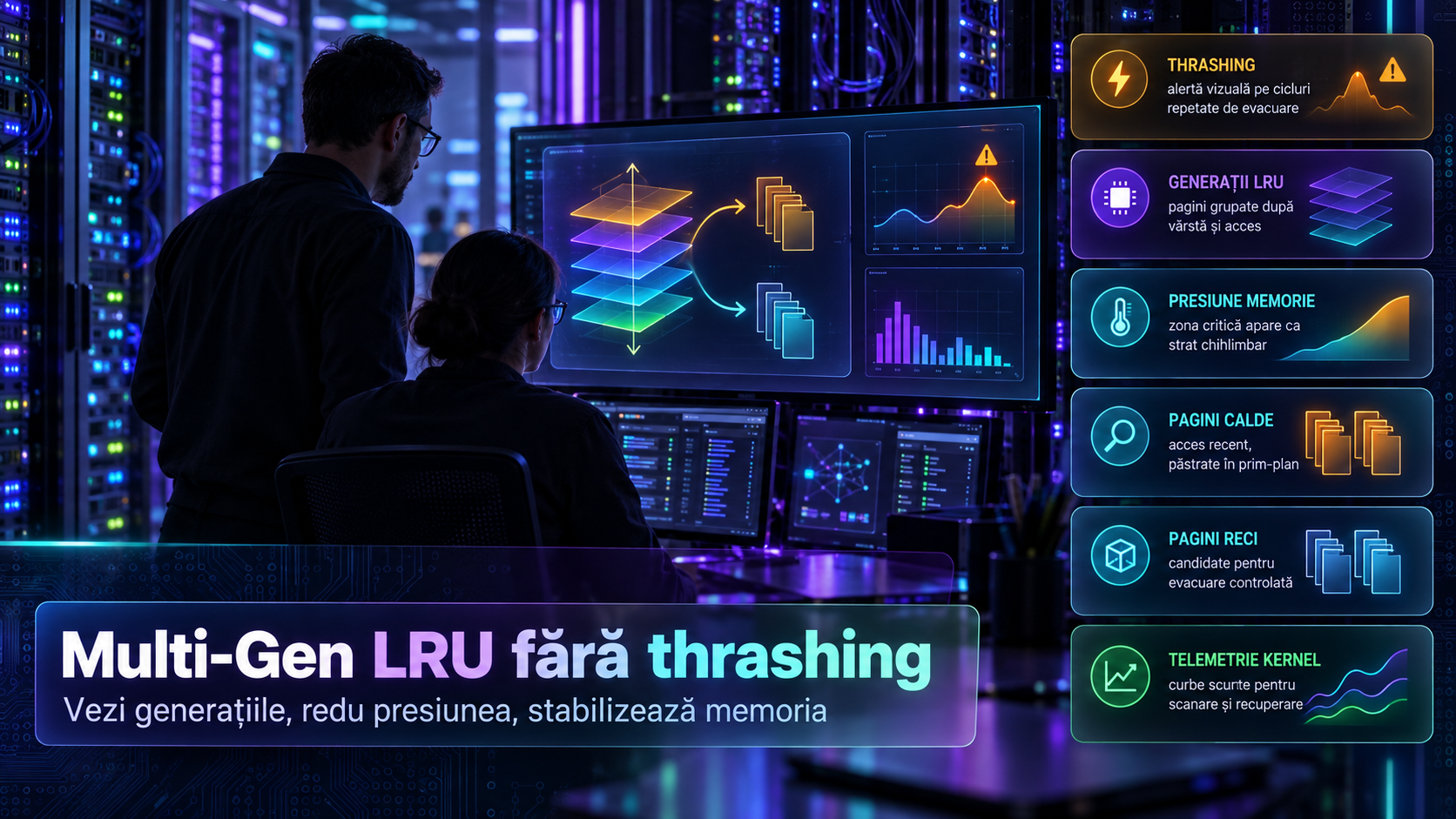 Multi-Gen LRU în Linux: cum citești generațiile de pagini și reduci thrashing-ul sub presiune de memorie
