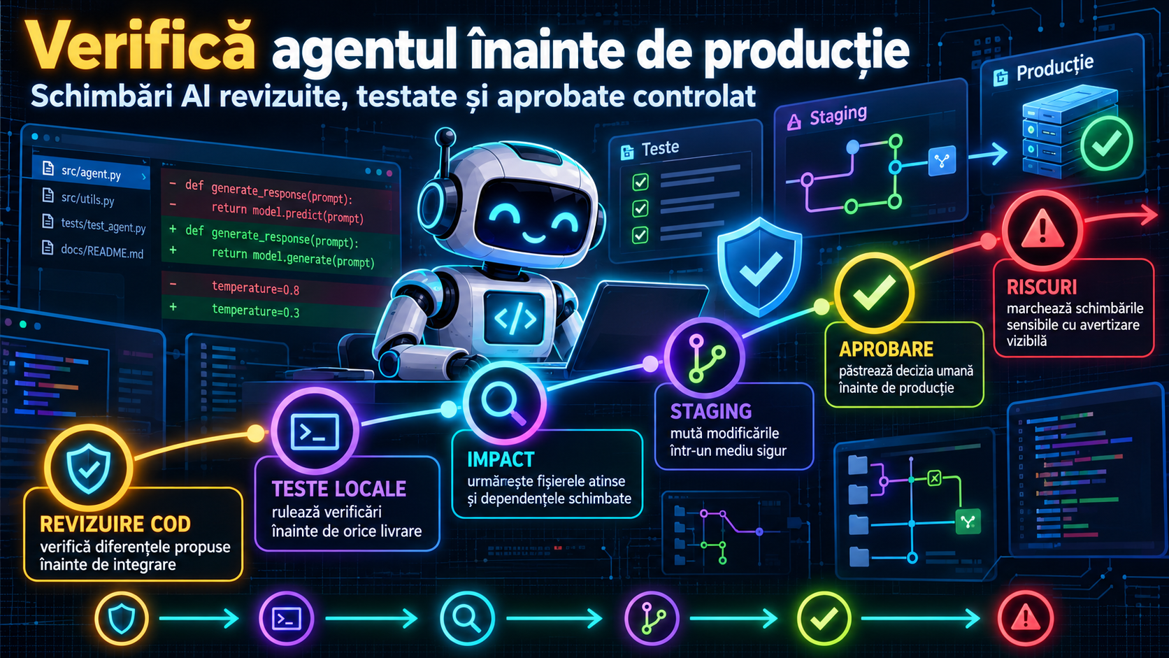 Tool-uri AI de coding cu mod agentic: cum verifici schimbările propuse înainte să ajungă în producție