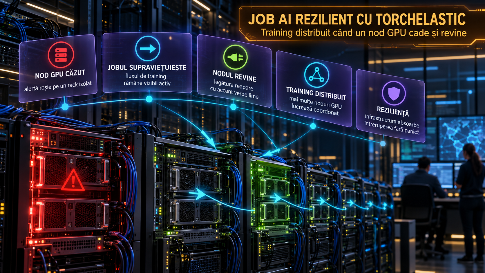 TorchElastic pentru training distribuit: cum supraviețuiește un job AI când un nod GPU cade și revine ulterior