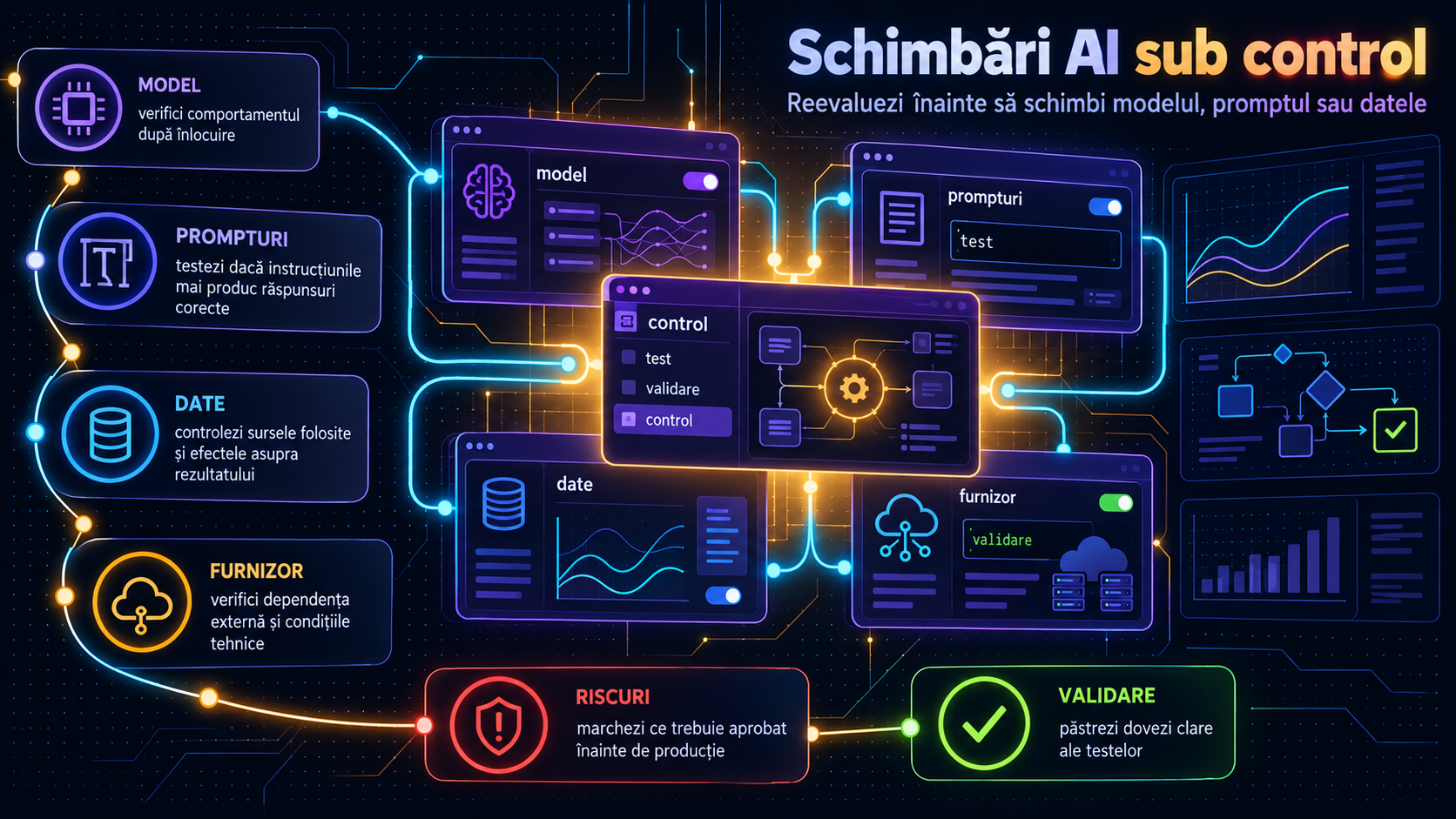 Change Management AI: ce reevaluezi când schimbi modelul, prompturile sau furnizorul