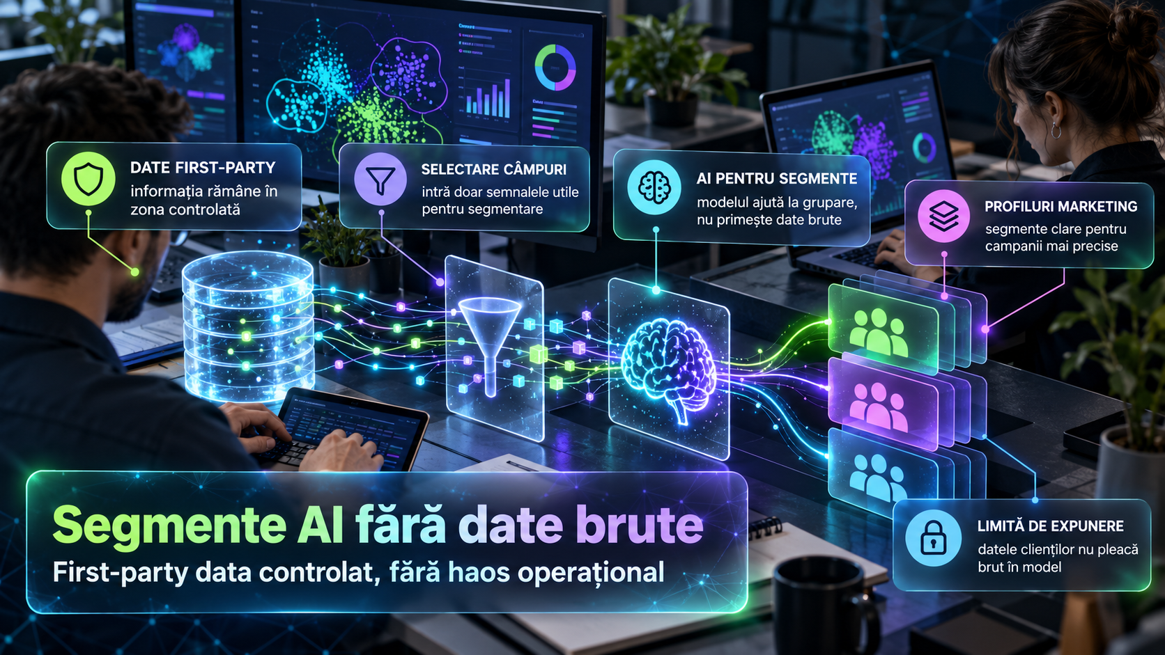 First-Party Data fără haos: segmente de marketing cu AI fără date brute în model
