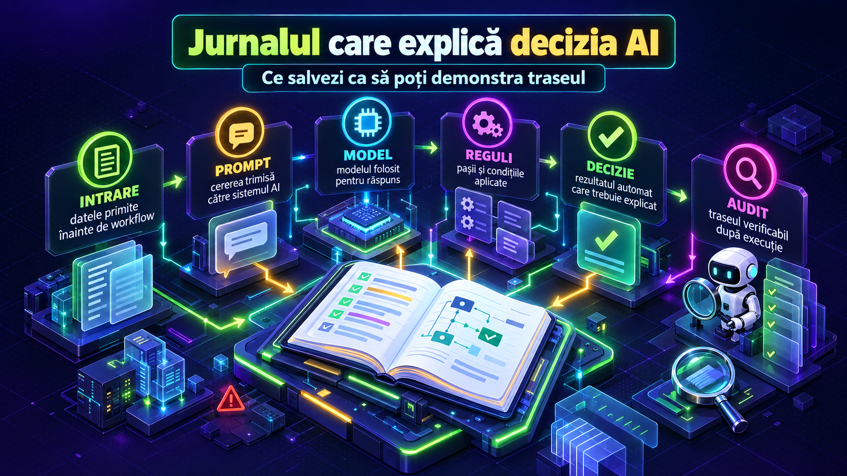 Jurnal de audit pentru workflow-uri AI: ce salvezi ca să explici o decizie automată