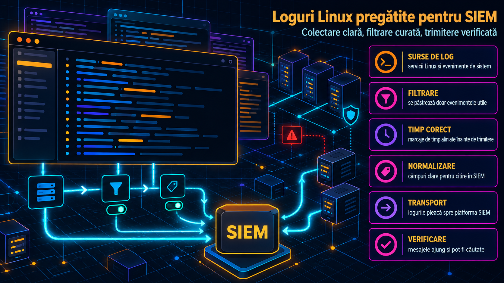 Loguri Linux pentru SIEM: pași practici de carieră