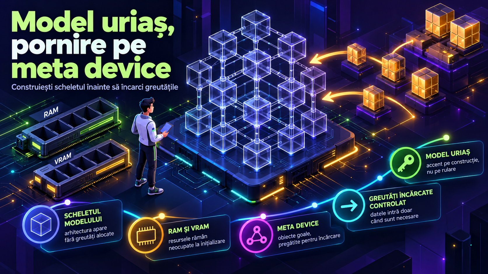 Inițializarea modelelor uriașe pe meta device: construiești arhitectura fără să umpli RAM-ul