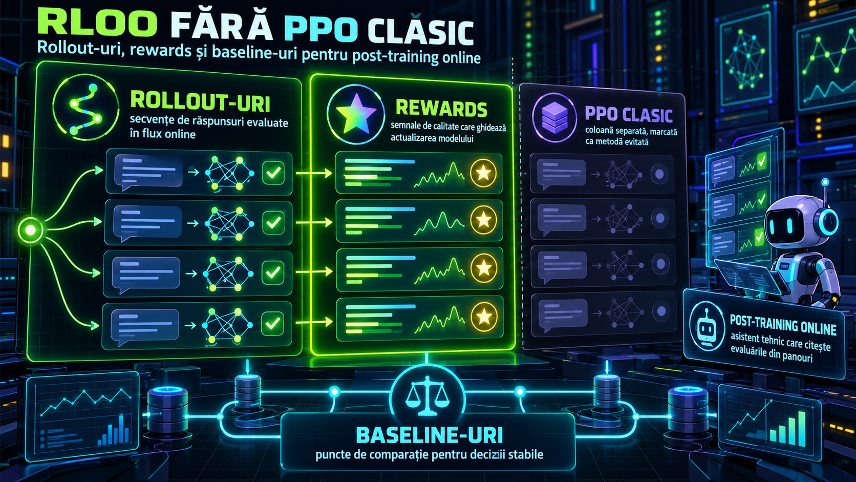 RLOO cu TRL: rollout-uri, rewards și baseline leave-one-out fără PPO clasic