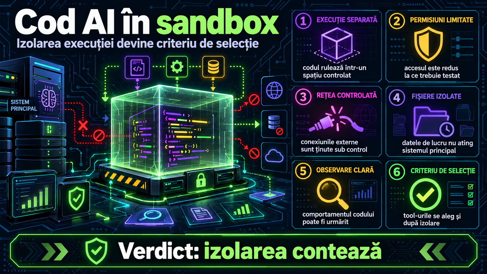 Sandbox pentru cod generat de AI: criteriul care separă tool-urile serioase de cele riscante