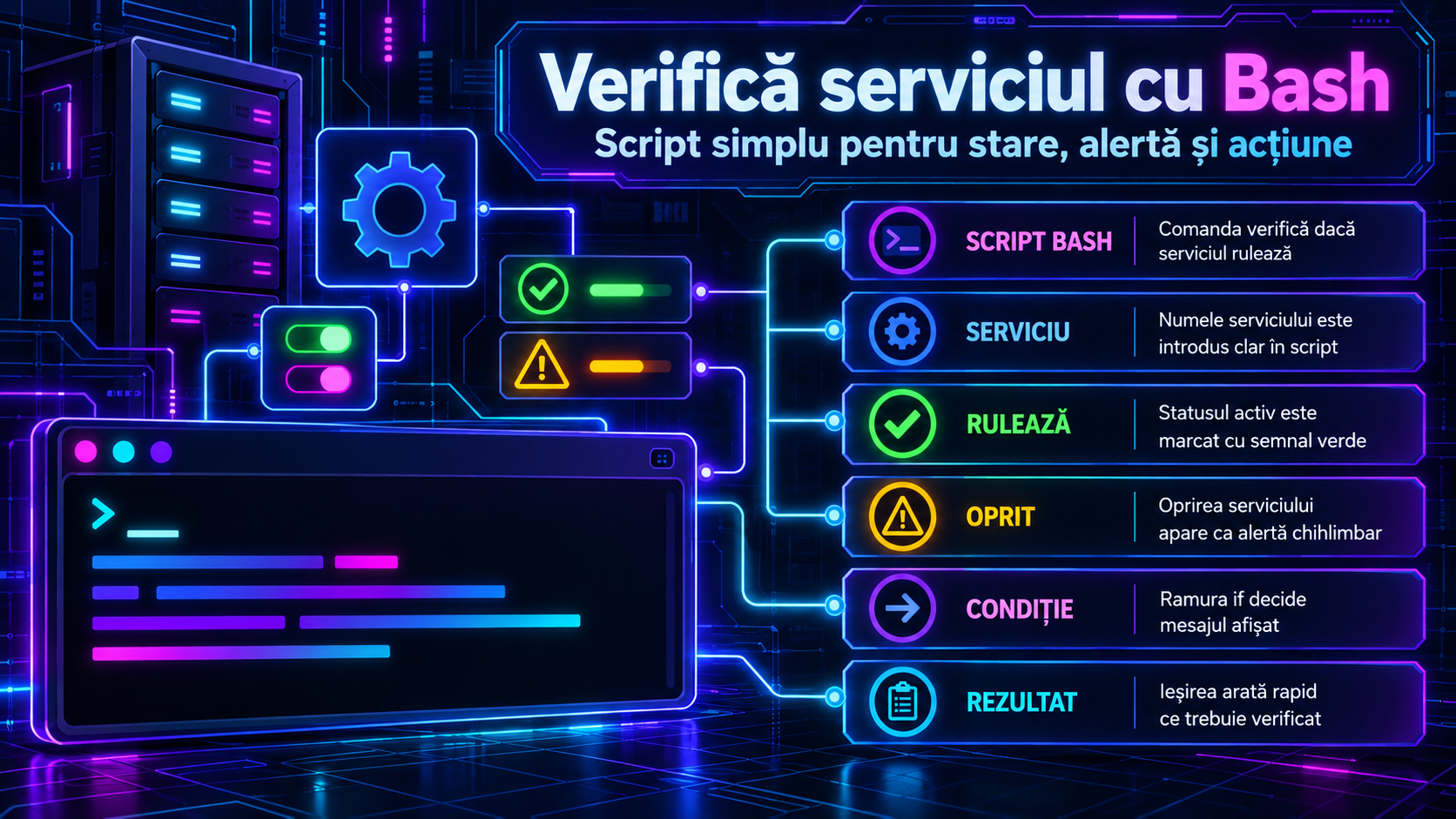 Cum creezi un script Bash care verifică dacă un serviciu Linux rulează